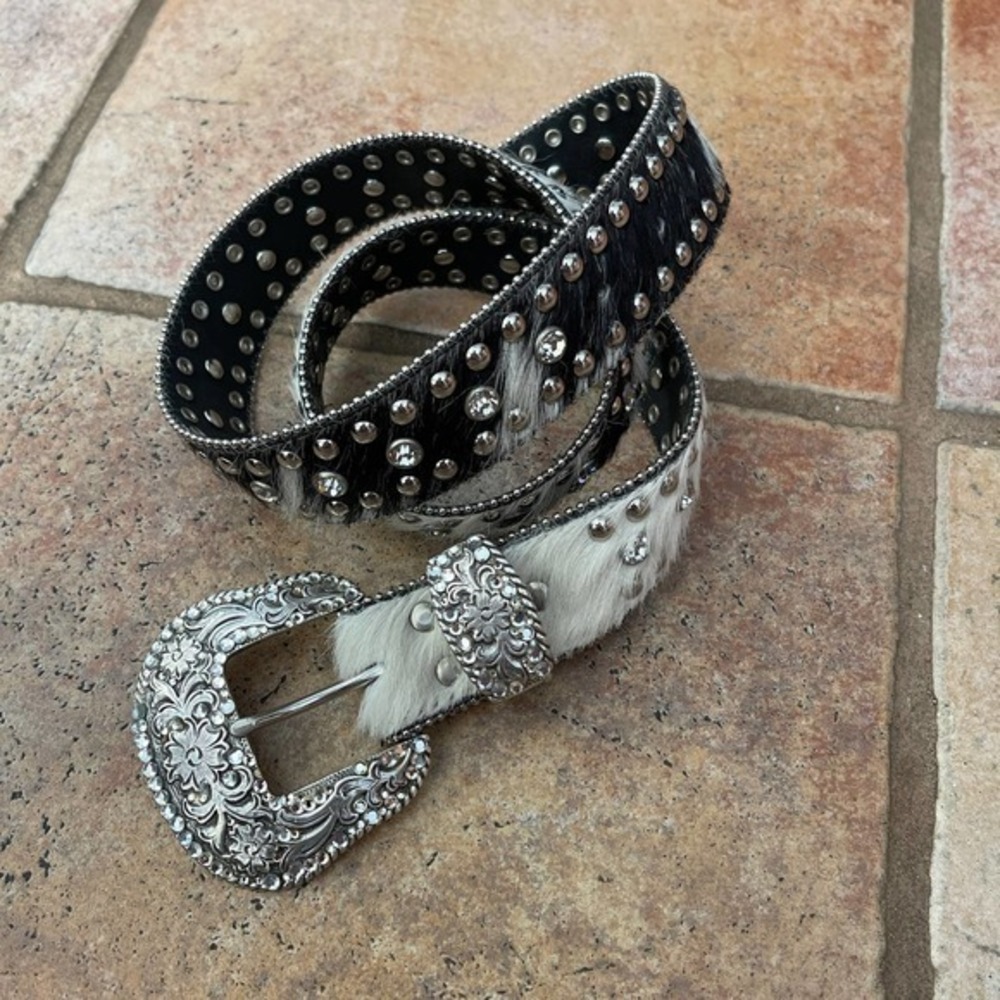 NOCONA COW FUR RHINESTONE WESTERN BELT